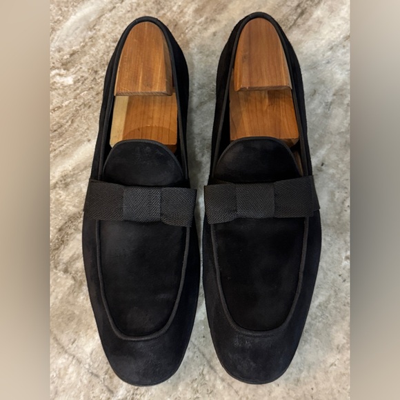 ERMERNEGILDO ZEGNA LOAFERS 10.5 SLIPPERS FORMAL TUXEDO BLACK SUEDE BOW TIE $1900